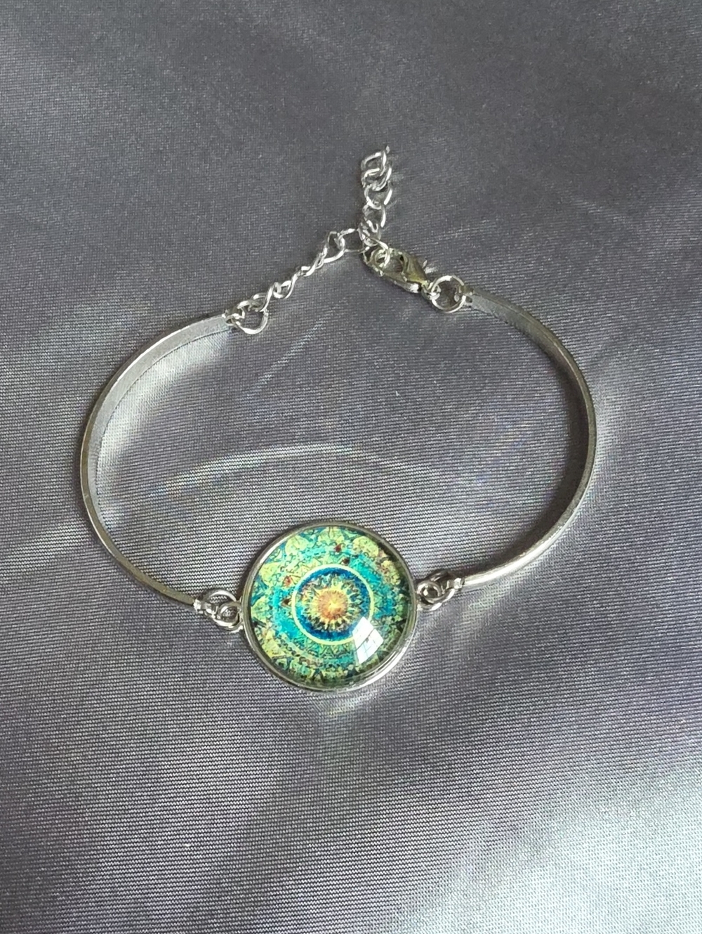 Boho Mandala bracelet silver-tone frame Glass Pendant
